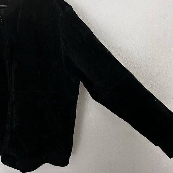 VTG 90s Y2K Suede Leather Bomber Jacket Coat Black Hip Hop Gorpcore Size 4XB - Picture 2 of 13